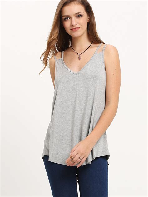 Light Grey Dual Strap Backless Cami Top Sheinsheinside