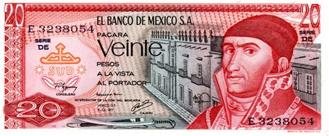 Mexico 20 Pesos 1977 UNC Banknote P 64d Series DE Paper Money