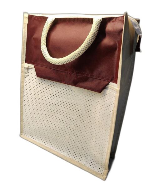 Off White And Brown Non Woven Loop Handle Carry Bag Size Dimension