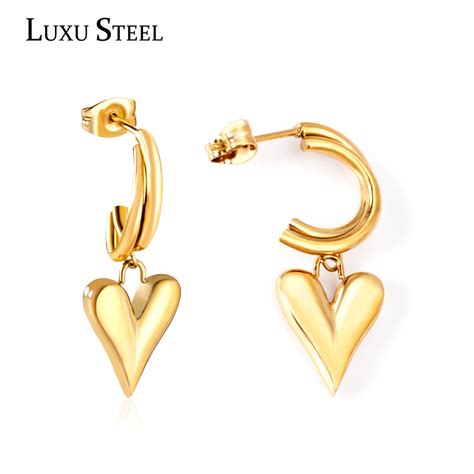 Luxusteel Women Heart Shape Drop Earrings Women Accessories Gold Color