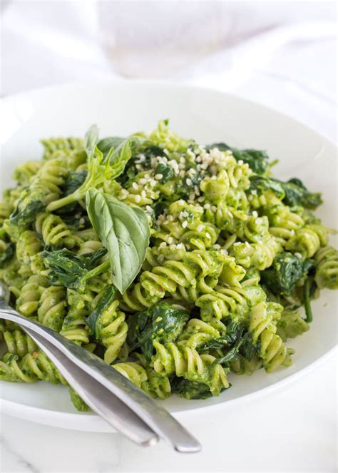 Spinach Pesto Pasta With Basil And Goat Cheese Always Nourished