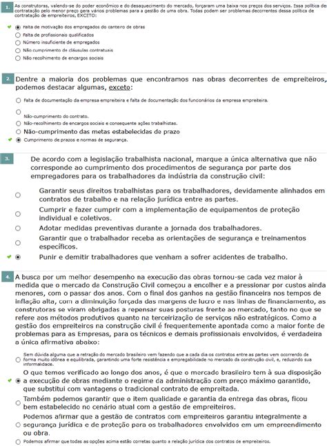 Questionário Gestão na Construção Civil Gerenciamento da Construcao Civil