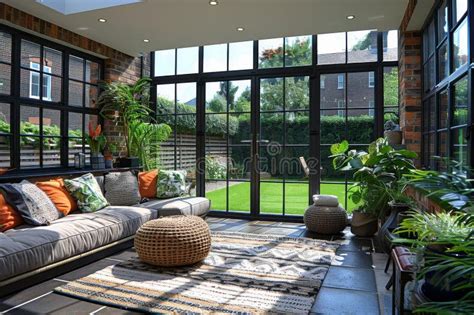 Elegant British Conservatory With Modern Glass Walls And Comfortable
