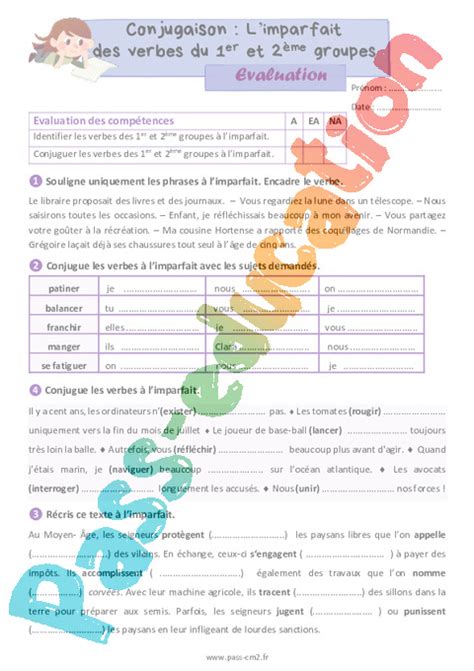 Limparfait Des Verbes Du Er Et Me Groupes Valuation De