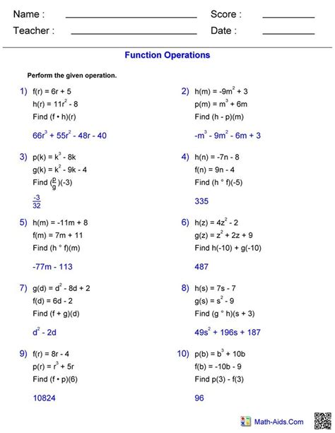 Operations On Functions Examples With Answers