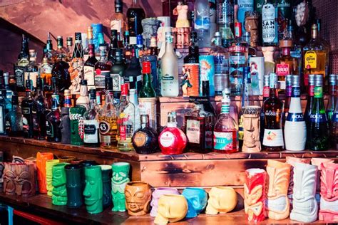 Alcoholic Drinks A Lot Of Bottles In The Bar Party At Night Editorial