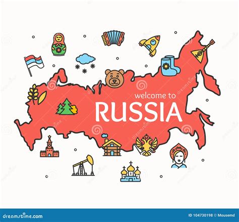 Russia Design Template Line Icon Welcome Concept and Map. Vector Stock Vector - Illustration of ...