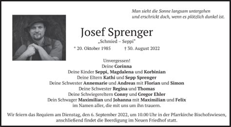 Traueranzeigen Von Josef Sprenger Trauer Merkur De