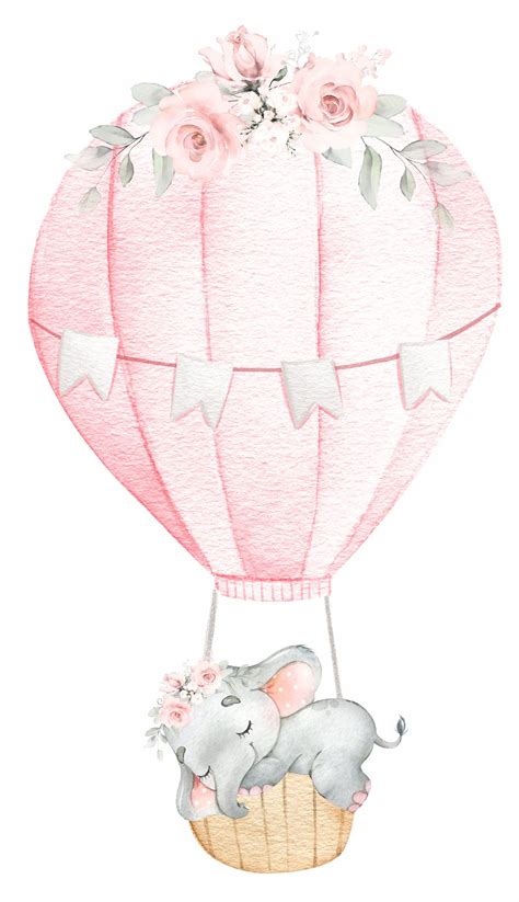 Safari Pink Watercolor Hot Air Balloon Decal With Sleeping Etsy