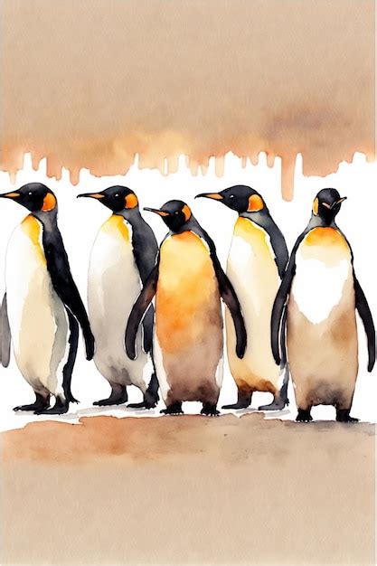 Premium Photo Group Of Penguins Standing Next To Each Other Generative Ai