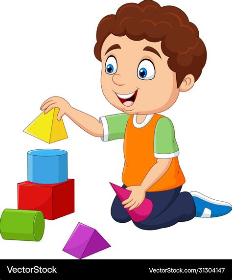 Cartoon boy playing with building blocks Vector Image