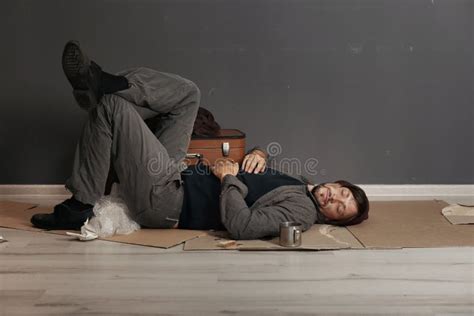 Poor Homeless Man Sleeping on Floor Stock Image - Image of economic ...