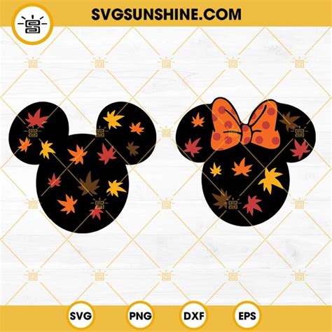 Mickey Minnie Theme Leaves Autumn SVG Mouse Head Fall Thanksgiving SVG