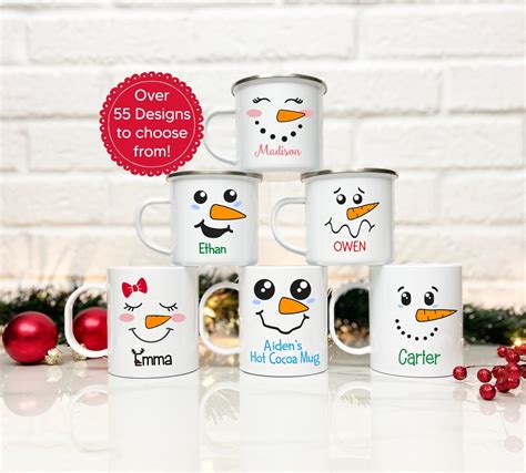 Personalized Hot Cocoa Mug Hot Chocolate Mug Snowman Christmas Mug Cute Snowman Faces Mug