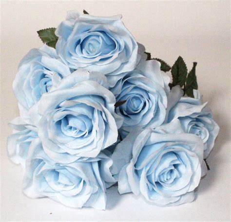 Light Blue Rose Bouquet Artificial Silk Flower 9 Heads Bush | Etsy