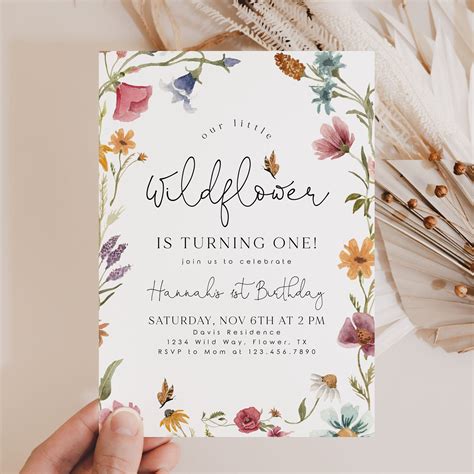 Wildflower First Birthday Invitation St Birthday Invitation Etsy