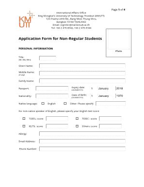 Fillable Online Global Kmutt Ac Application Form For Non Regular