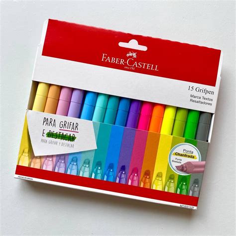 Kit 15 Marca Textos GrifPen Faber Castell Cores Novas Pastel E