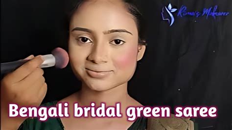 Bengali Bridal Makeup Tutorial Green Saree With Beautiful Bengali