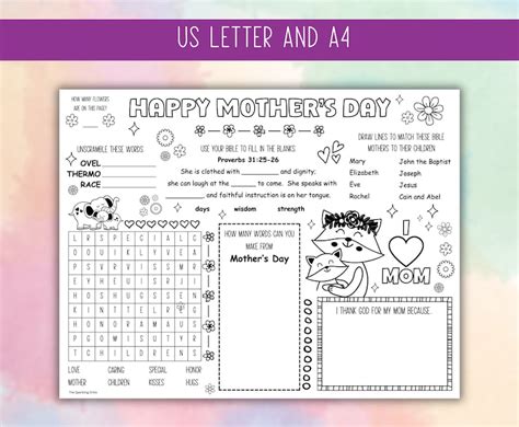 Printable Christian Mother's Day Activity Mat Sunday School Activity ...