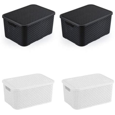 Kit Caixa Cesto Organizador Rattan C Tampa Litros Cores