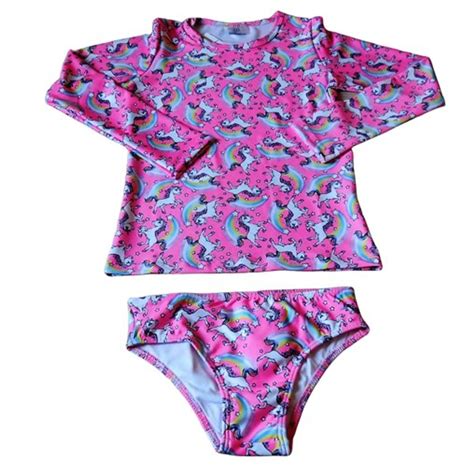 Conjunto Infantil Menina Proteção Uv Tamanho 4 Unicórnio Roupa