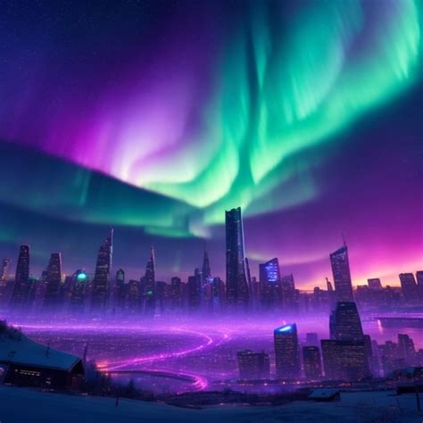 Un Paisaje Urbano Bajo Una Fascinante Aurora Boreal Foto Premium