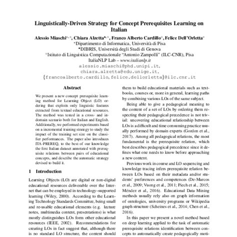 Linguistically Driven Strategy For Concept Prerequisites Learning On