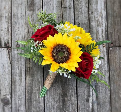 Sunflower Bouquet Sunflower Rose Bouquet Red Rose Bouquet Wedding