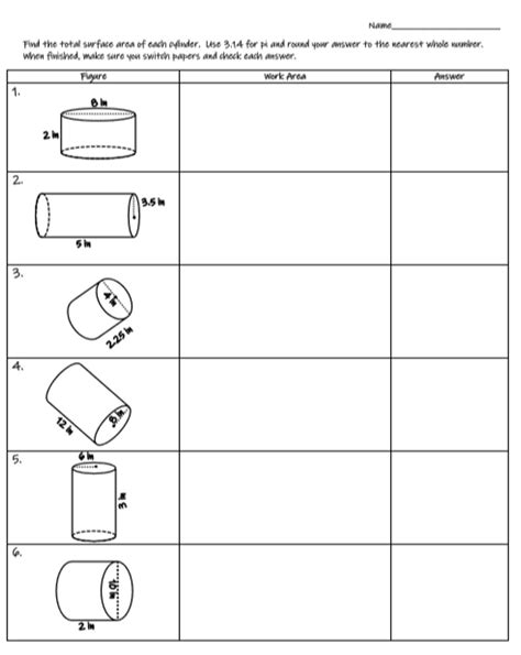 Surface Area of Cylinders Worksheet or Mini Breakout - Worksheets Library