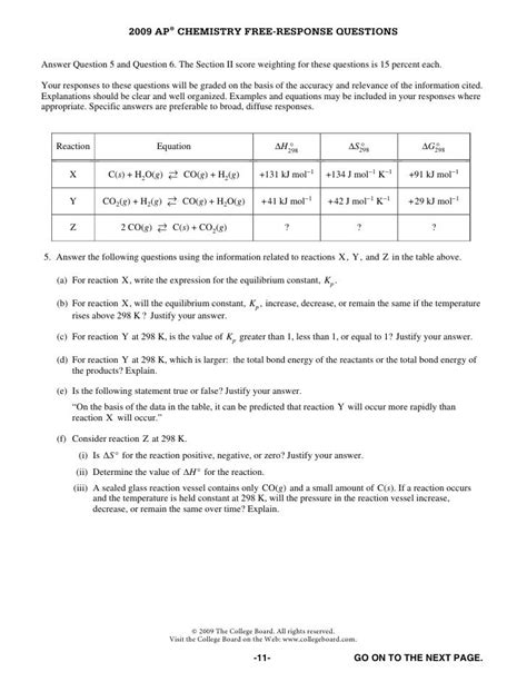 Chemistry Ap Free Response Questions 2009