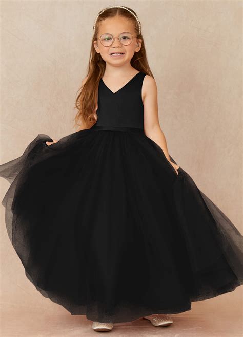 Azazie Marybell Black A Line Bow Tulle Dress Flower Girl Dresses Azazie