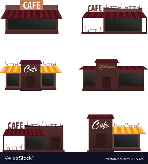 Set Of Street Cafe Coffeeshop City Flat Royalty Free Vector