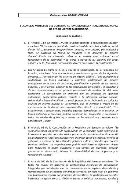 La Ordenanza Que Regula El Derecho De Participacion Ciudadana En