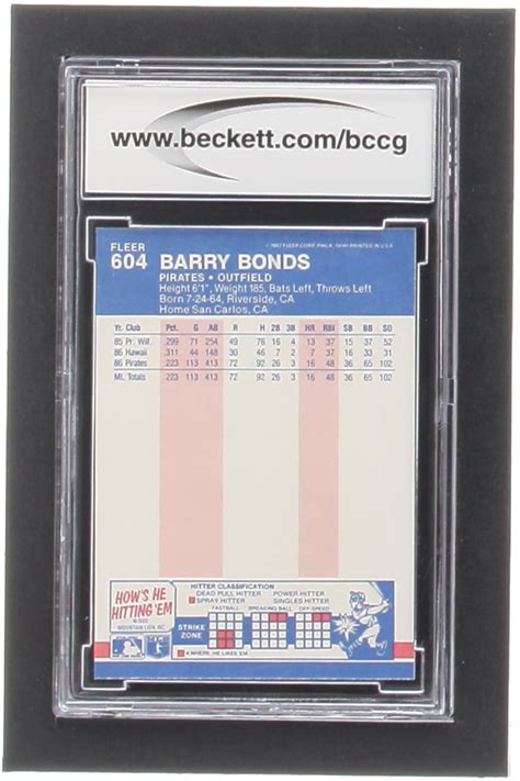 Barry Bonds 1987 Fleer 604 RC BCCG 10 Pristine Auction