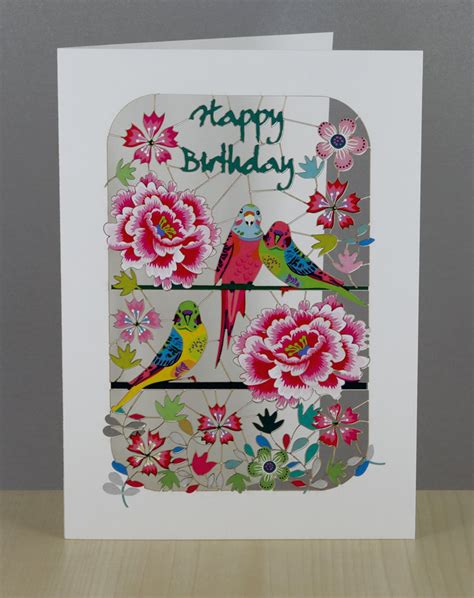 Happy Birthday Budgies And Peonies Birthday Card Etsy