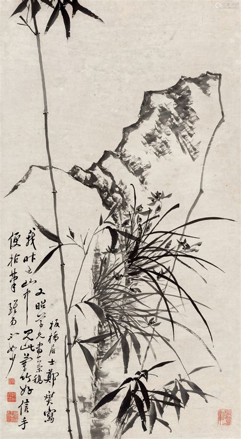 郑板桥（1693～1765） 兰竹石图 立轴 水墨纸本－【deal Price Picture】