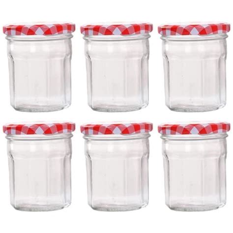 Lot de 6 petits pots à confiture en verre avec couvercles vichy rouge