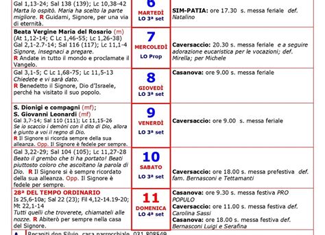 Calendario Liturgico