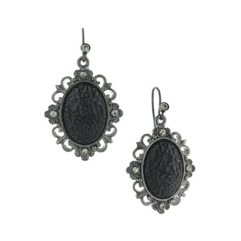 1928 Signature Jet Tone Black Oval Earrings Drop Earrings Vintage Inspired Earrings Black