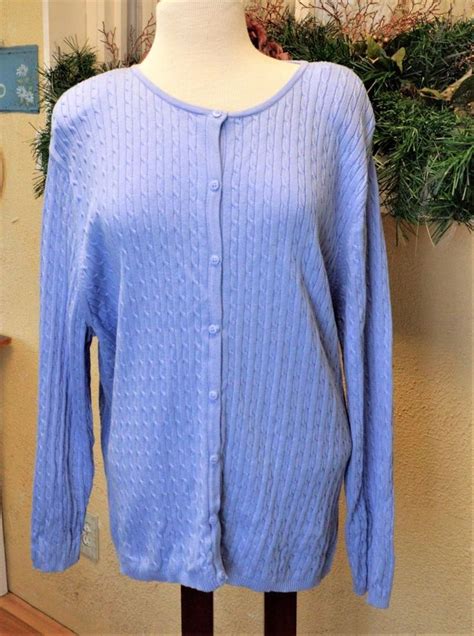 Cj Banks X Plus Button Front Cardigan Sweater Blue Cable Knit Long