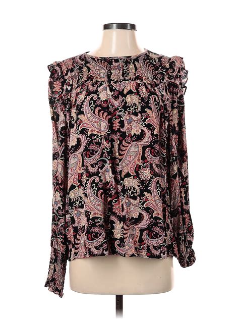 Knox Rose 100 Rayon Paisley Purple Long Sleeve Blouse Size Xs 44