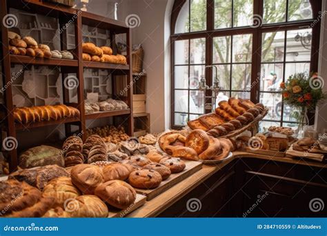 Artisanal Bakery With Freshly Baked Breads And Pastries On Display