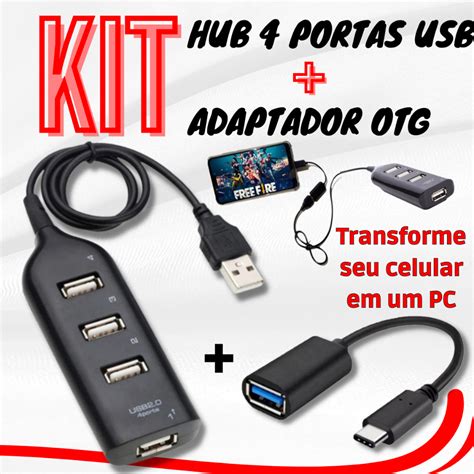 Adaptador Hub Portas Usb Cabo Otg Micro Usb V Usb Tipo C Otg