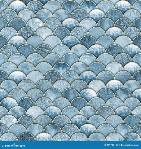 Mermaid Fish Scale Wave Japanese Seamless Pattern Stock Photo Image