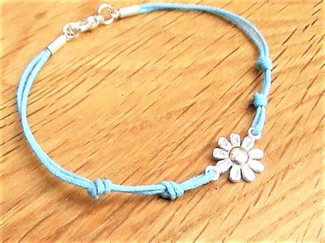 Dainty Bracelet Turquoise Blue Sterling Silver Daisy Flower Etsy