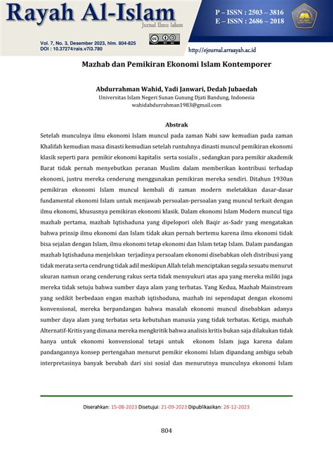 PDF Mazhab Dan Pemikiran Ekonomi Islam Kontemporer