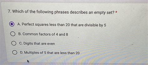 Solved Which Of The Following Phrases Describes An Empty Chegg