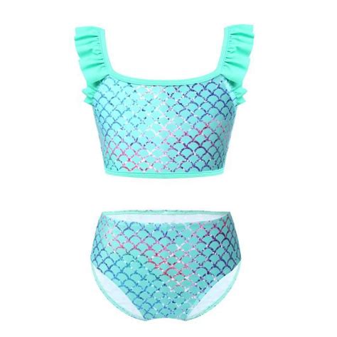 YIZYIF Maillot de Bain Fille Enfant Volant Bikini Pièces Tankini Plage Swimsuit Ans Vert