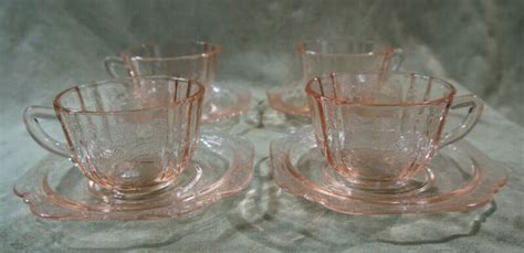 Set Of 4 Pink Depression Glass Federal Madrid Cup And Saucer Euc Antique Price Guide Details Page